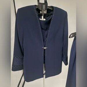 3Pc Caramia women blue Designer Evening formal church Skirt Suit Jacket $399